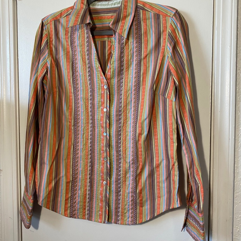 Robert Graham Women's‎ Button Up Long Sleeve Multicolor Striped Blouse Top - Picture 2 of 8